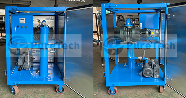 vacuum pumping system for transformer evacuation is equipped with two vacuum pumps