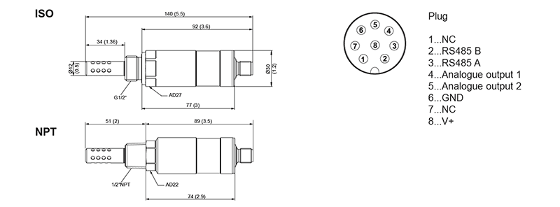 dimension of moisture in oil transmitter